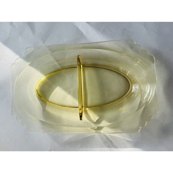 Fostoria Mayfair Relish Dish 2 Part 9” Long Yellow Topaz Vintage Candy Trinket - Picture 8 of 15